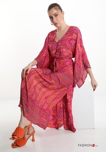 Blusenkleid aus Seide  mit Schleife V-Ausschnitt Mix Muster - ph 1