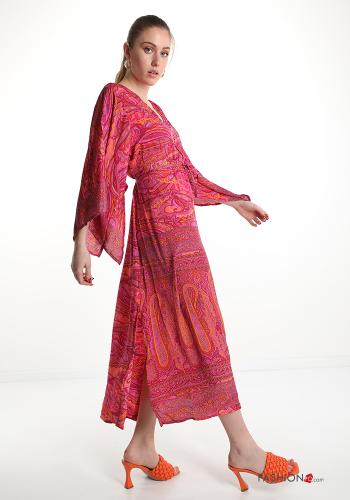 Blusenkleid aus Seide  mit Schleife V-Ausschnitt Mix Muster - ph 3