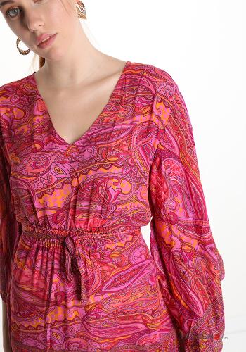 Blusenkleid aus Seide  mit Schleife V-Ausschnitt Mix Muster - ph 4