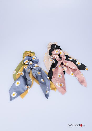 Set 12 pezzi Elastico per capelli  con fiocco Fantasia floreale - ph 1