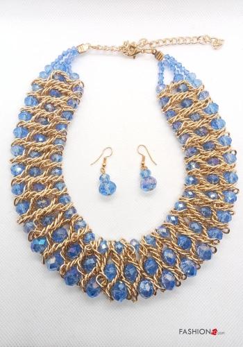 adjustable Set of Necklace and Earrings with rhinestones