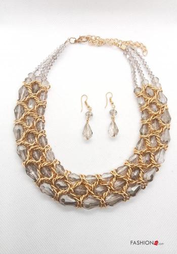 adjustable Set of Necklace and Earrings with rhinestones - ph 1