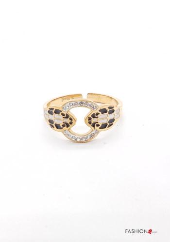Tiere Muster verstellbarer Ring mit Strasssteinen - ph 1