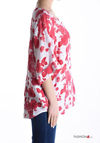 Blumenmuster Oversize u-boot ausschnitt Bluse aus Leinen 3/4 ärmel - ph 3