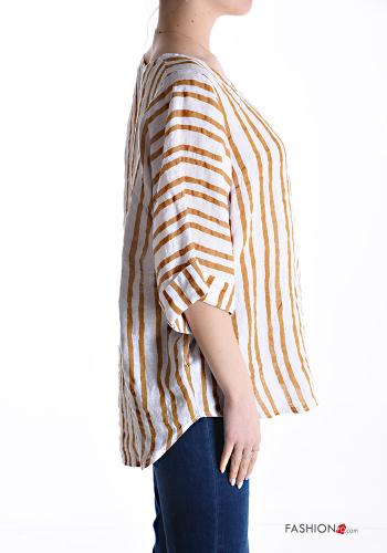Streifenmuster Oversize u-boot ausschnitt Bluse aus Leinen 3/4 ärmel - ph 3