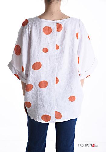 Blusa in Lino oversize girocollo Fantasia pois maniche a tre quarti - ph 2