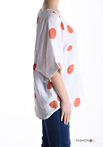 Blusa in Lino oversize girocollo Fantasia pois maniche a tre quarti - ph 3