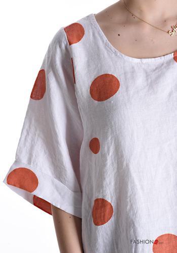 Blusa in Lino oversize girocollo Fantasia pois maniche a tre quarti - ph 4