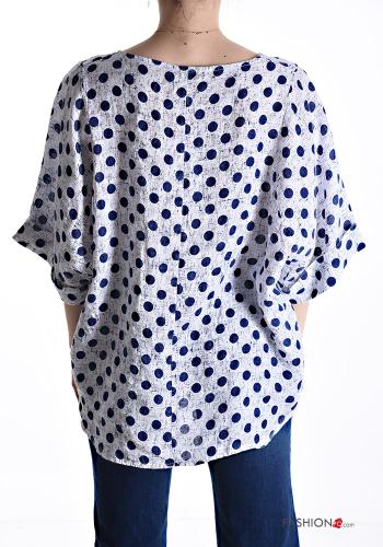 Blusa in Lino oversize girocollo Fantasia pois maniche a tre quarti - ph 2