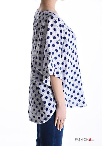 Blusa in Lino oversize girocollo Fantasia pois maniche a tre quarti - ph 3