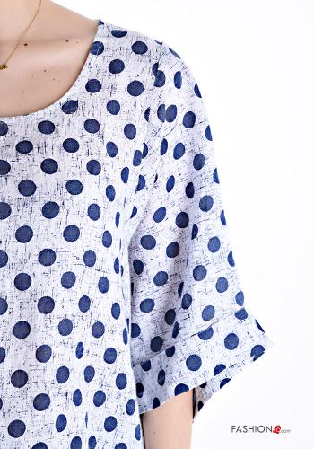 Blusa in Lino oversize girocollo Fantasia pois maniche a tre quarti - ph 4