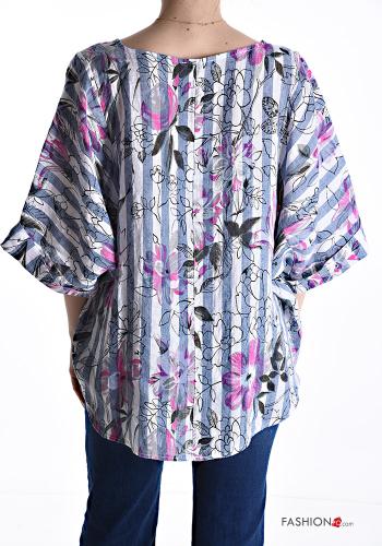Oversize u-boot ausschnitt Bluse aus Leinen 3/4 ärmel - ph 2