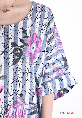 Oversize u-boot ausschnitt Bluse aus Leinen 3/4 ärmel - ph 4