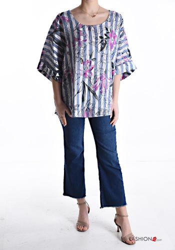 Oversize u-boot ausschnitt Bluse aus Leinen 3/4 ärmel - ph 5