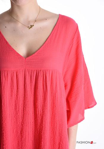 Abito in Cotone oversize scollo a V maniche a tre quarti - ph 4