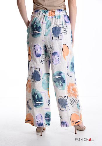 Abstrakte Muster wide leg Hose aus Leinen mit Taschen mit gummizug mit kordelzug - ph 2