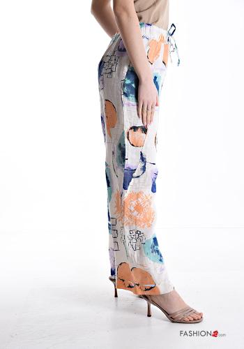 Abstrakte Muster wide leg Hose aus Leinen mit Taschen mit gummizug mit kordelzug - ph 3