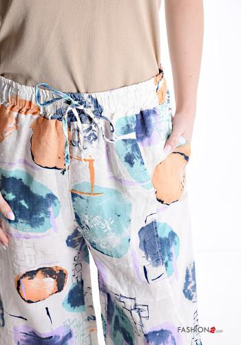 Abstrakte Muster wide leg Hose aus Leinen mit Taschen mit gummizug mit kordelzug - ph 4