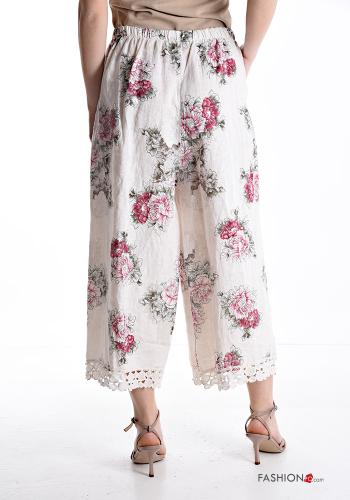 Blumenmuster Spitze- Hose aus Leinen mit Taschen mit gummizug - ph 2