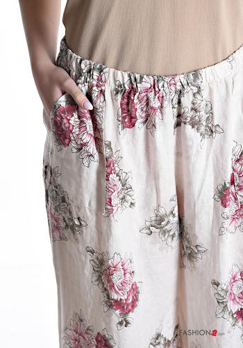 Blumenmuster Spitze- Hose aus Leinen mit Taschen mit gummizug - ph 4