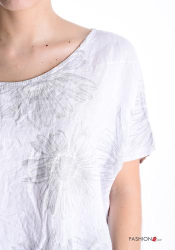 Blusa in Lino maniche corte girocollo Fantasia floreale - ph 4