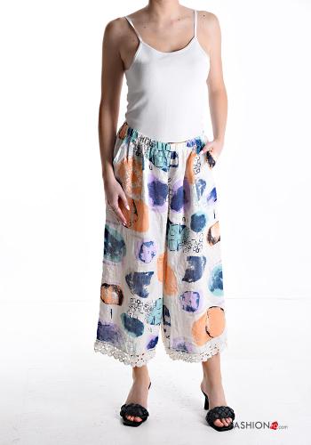 Abstrakte Muster Spitze- Hose aus Leinen mit Taschen mit gummizug - ph 5