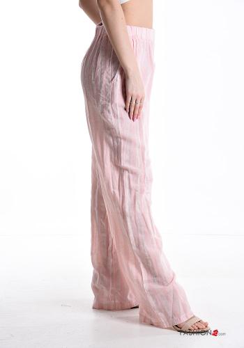 Pantalon en Lin wide leg Imprimé à rayures avec élastique - ph 3