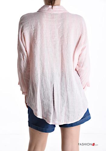 Chemise en Lin manches longues à collet Imprimé à rayures à boutons - ph 2