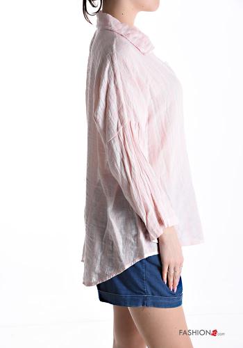 Chemise en Lin manches longues à collet Imprimé à rayures à boutons - ph 3