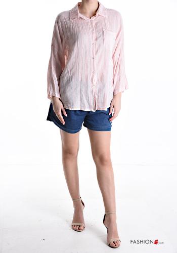 Chemise en Lin manches longues à collet Imprimé à rayures à boutons - ph 5