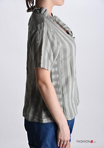 Blusa de Lino manga corta a rayas con cuello en v - ph 3