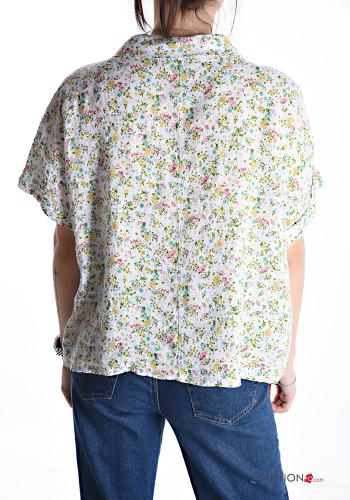 Camicia in Lino maniche corte con colletto Fantasia floreale con bottoni - ph 2