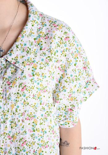 Camicia in Lino maniche corte con colletto Fantasia floreale con bottoni - ph 4