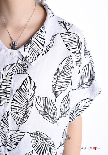 Blätterdruck kurze ärmel mit kragen Hemd aus Leinen mit Knöpfen - ph 4