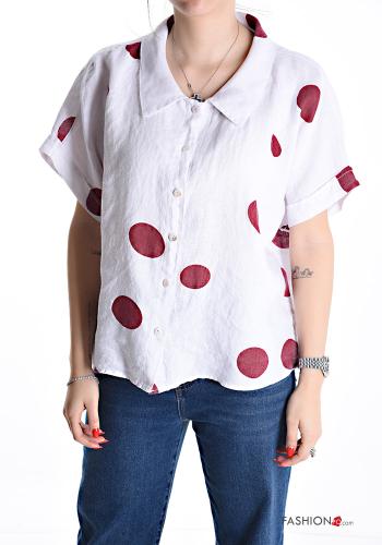 Chemise en Lin manches courtes à collet Imprimé à pois à boutons - ph 1
