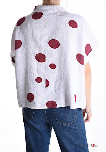 Chemise en Lin manches courtes à collet Imprimé à pois à boutons - ph 2