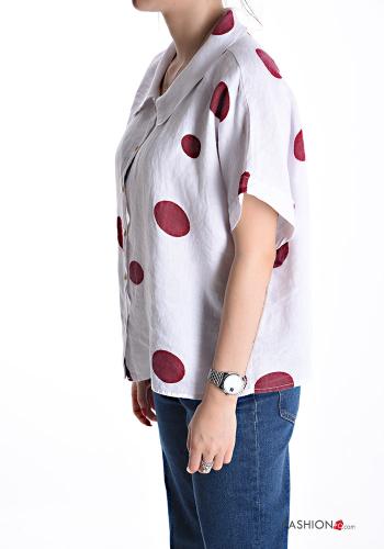 Chemise en Lin manches courtes à collet Imprimé à pois à boutons - ph 3