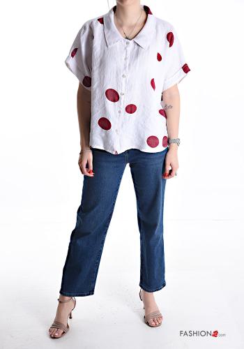 Chemise en Lin manches courtes à collet Imprimé à pois à boutons - ph 5