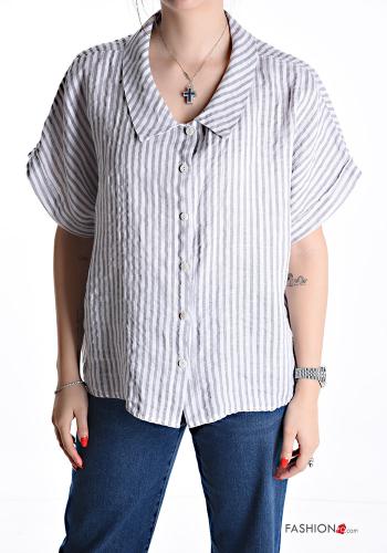 Camicia in Lino maniche corte con colletto Fantasia righe con bottoni - ph 1