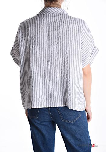 Camicia in Lino maniche corte con colletto Fantasia righe con bottoni - ph 2