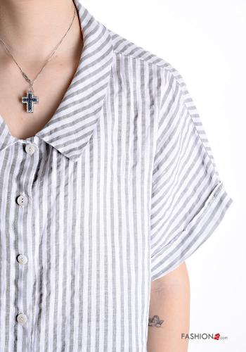 Camicia in Lino maniche corte con colletto Fantasia righe con bottoni - ph 4