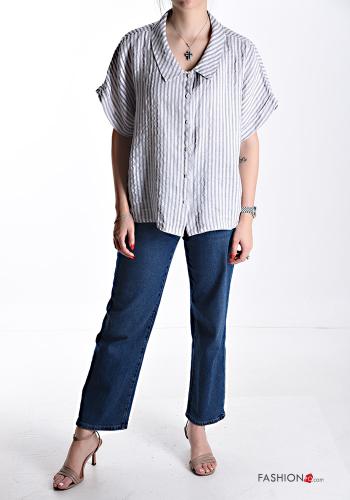 Camicia in Lino maniche corte con colletto Fantasia righe con bottoni - ph 5