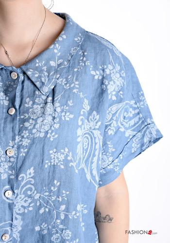 Camicia in Lino maniche corte con colletto Fantasia floreale con bottoni - ph 4