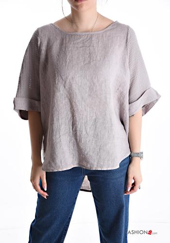 Blusa de Lino cuello redondo manga tres cuartos - ph 1