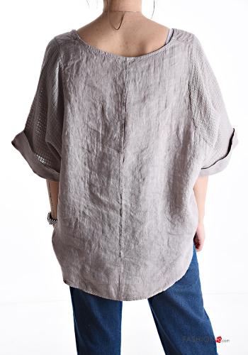 Blusa de Lino cuello redondo manga tres cuartos - ph 2
