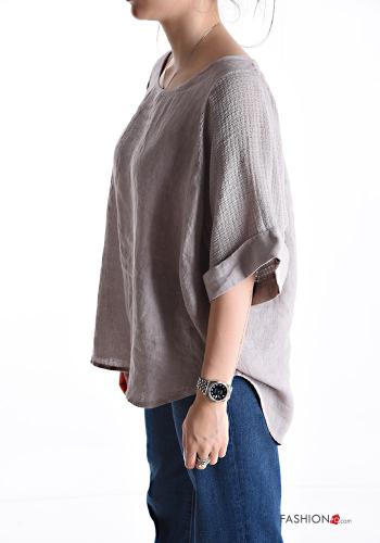 Blusa de Lino cuello redondo manga tres cuartos - ph 3