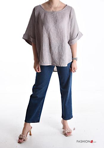 Blusa de Lino cuello redondo manga tres cuartos - ph 5