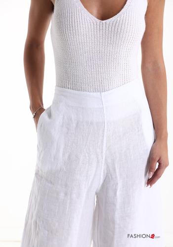 wide leg Hose aus Leinen mit Taschen mit gummizug - ph 4