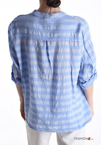 Blusa in Lino Fantasia righe con bottoni con tasche - ph 2