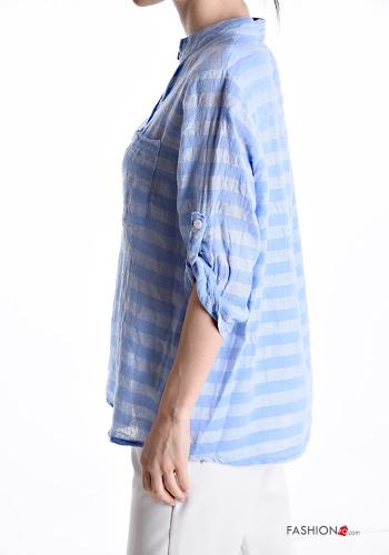 Blusa in Lino Fantasia righe con bottoni con tasche - ph 3
